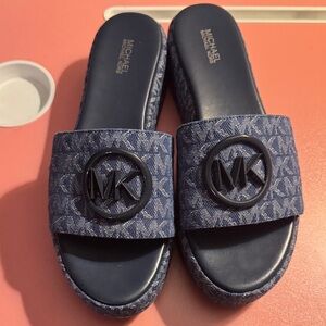Michael Kors Denim Blue Slide Sandals